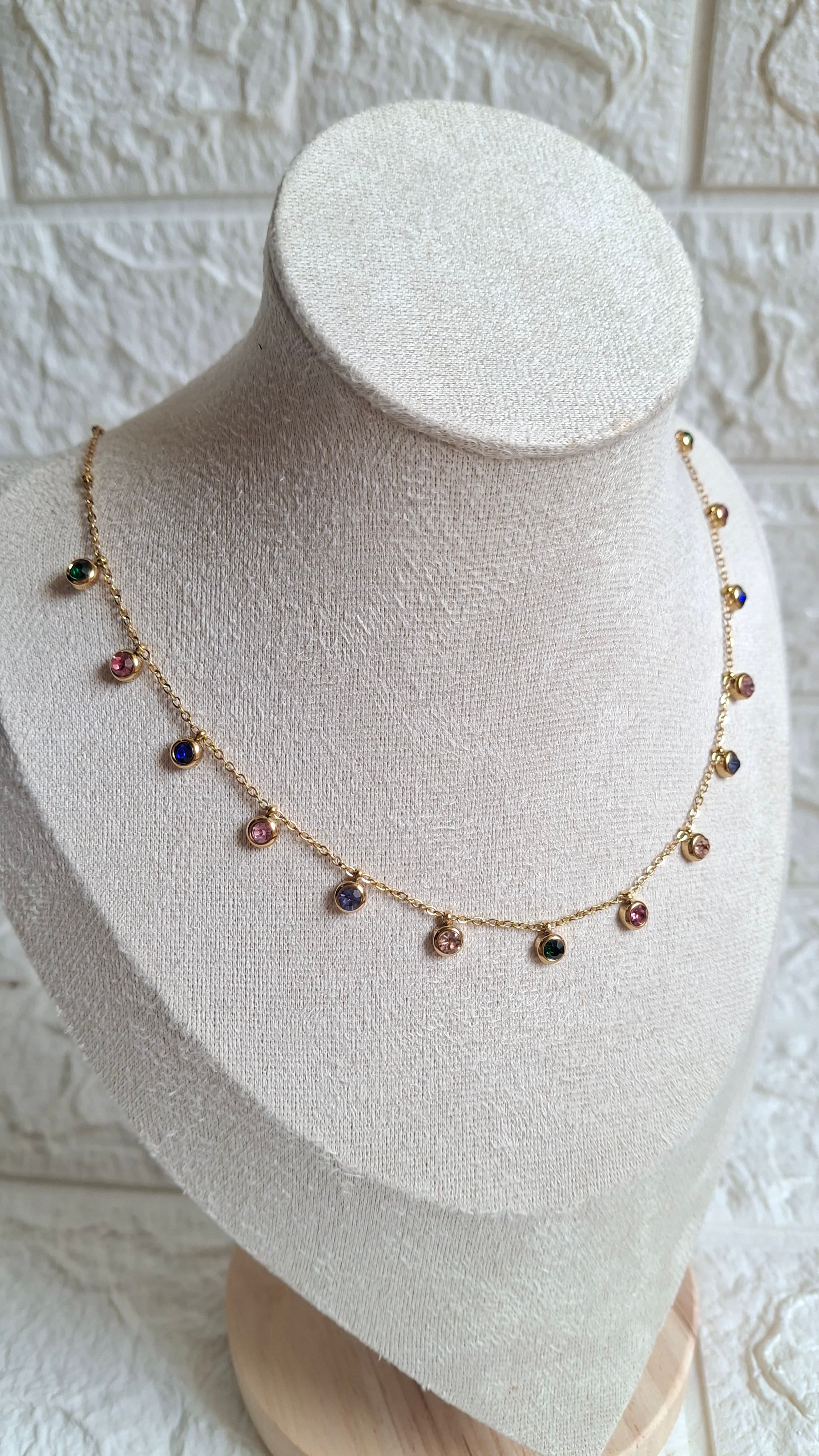 Gemstone Bezel-Set Station Necklace