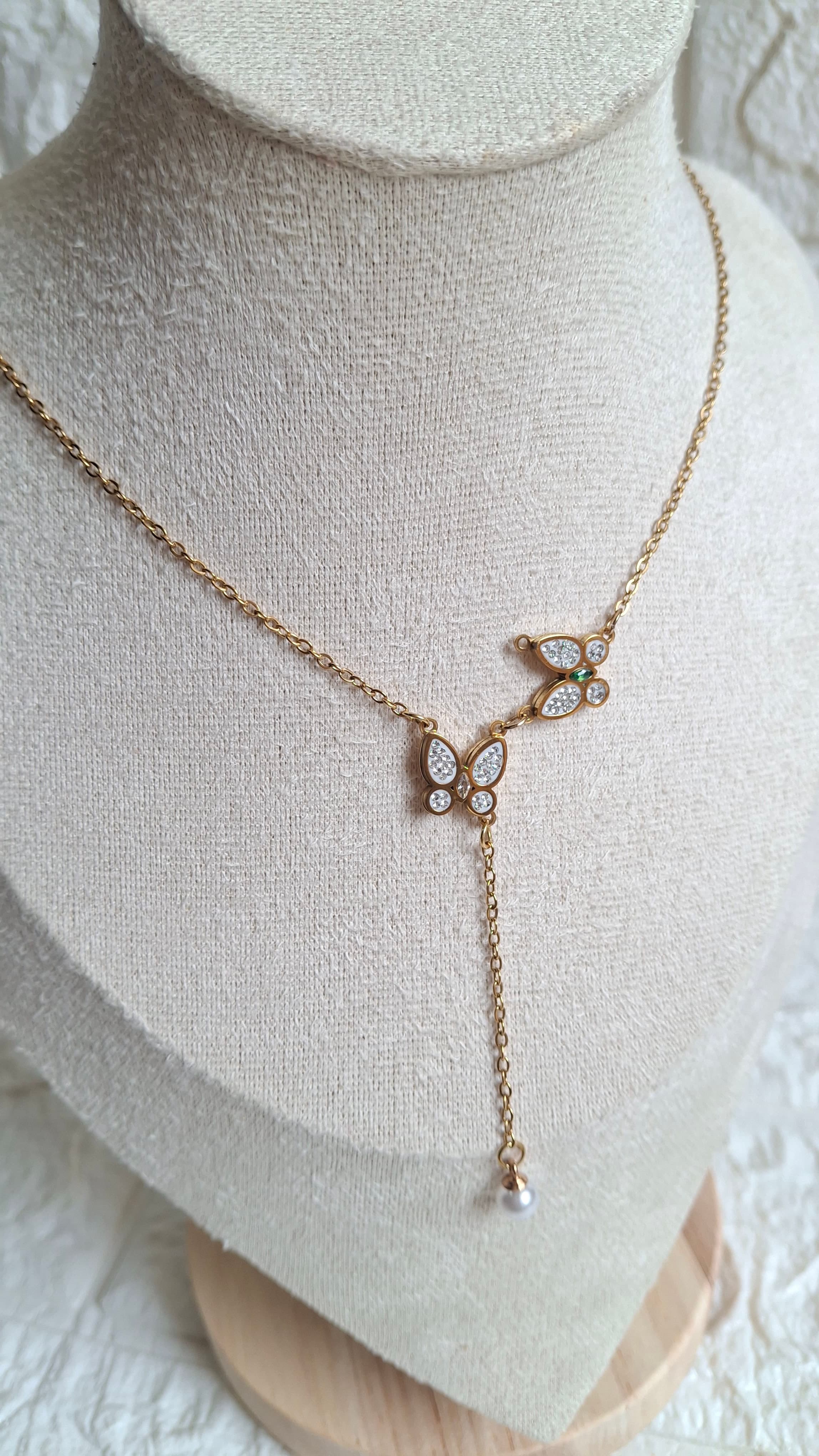 Twin Butterfly & Pearl Drop Chain