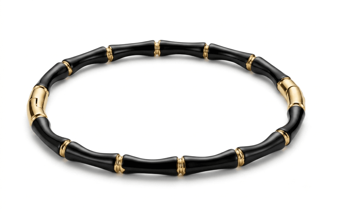 Black Bamboo Enamel Gold Accent Bracelet