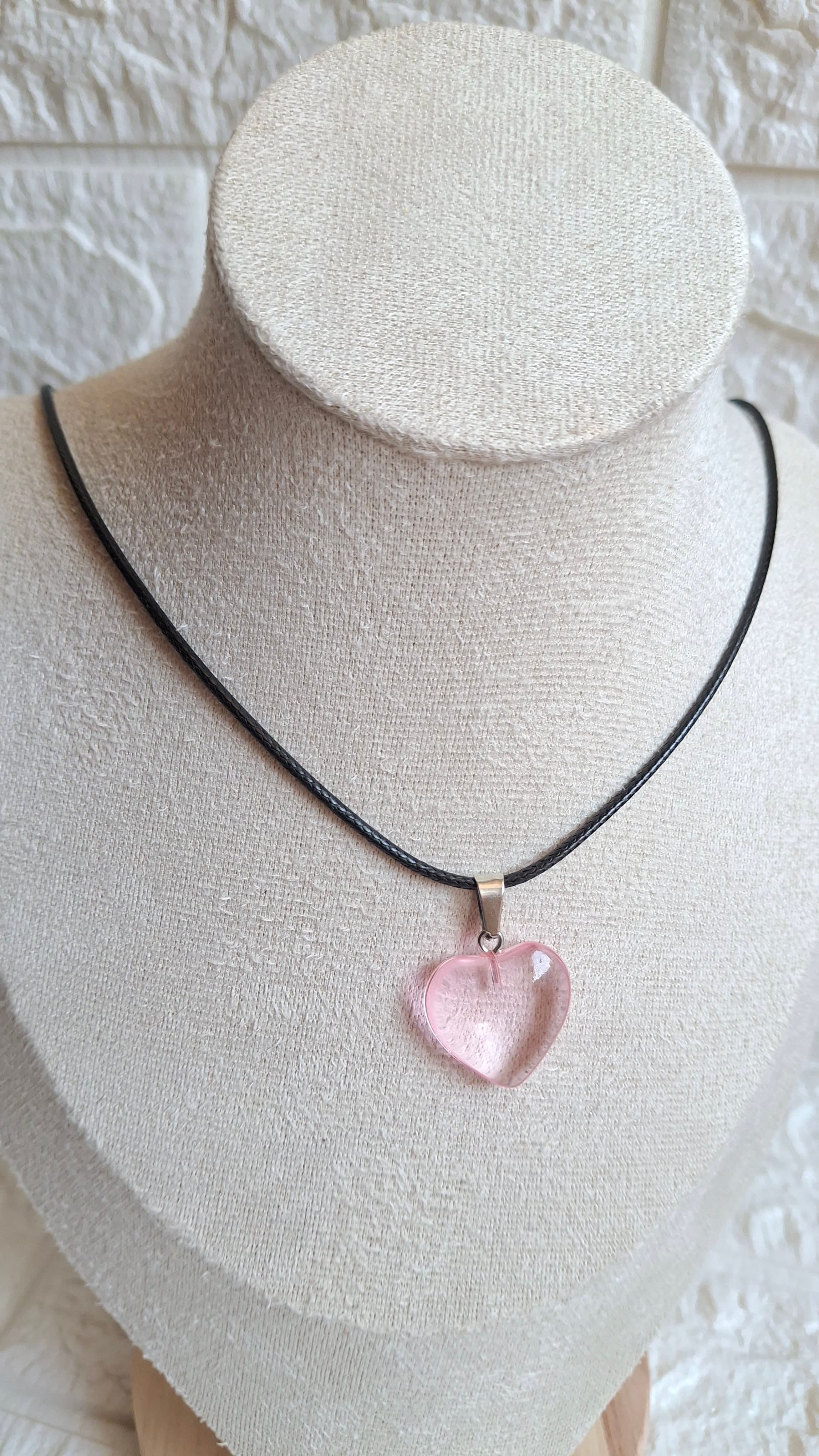 Soft Pink Heart Charm Choker