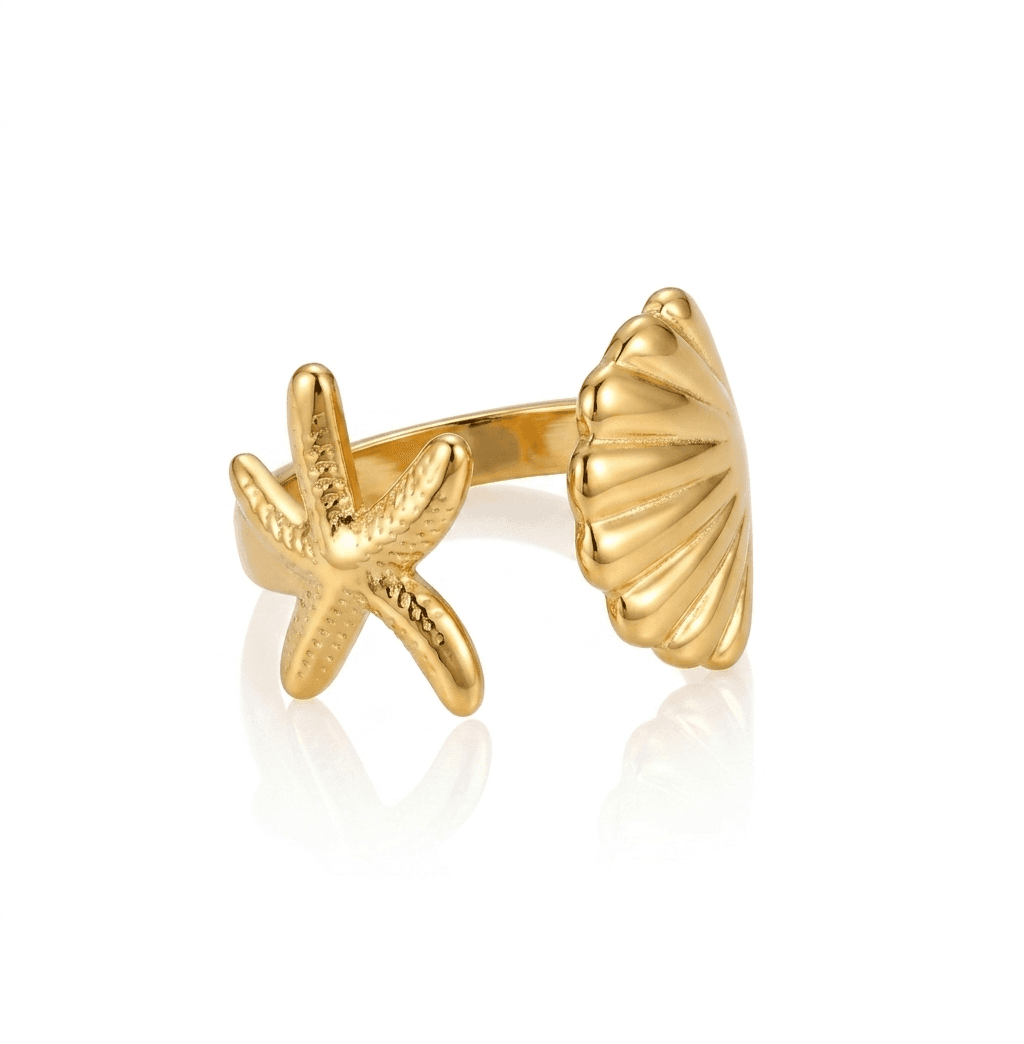Adjustable Sea Shell and Starfish Ring