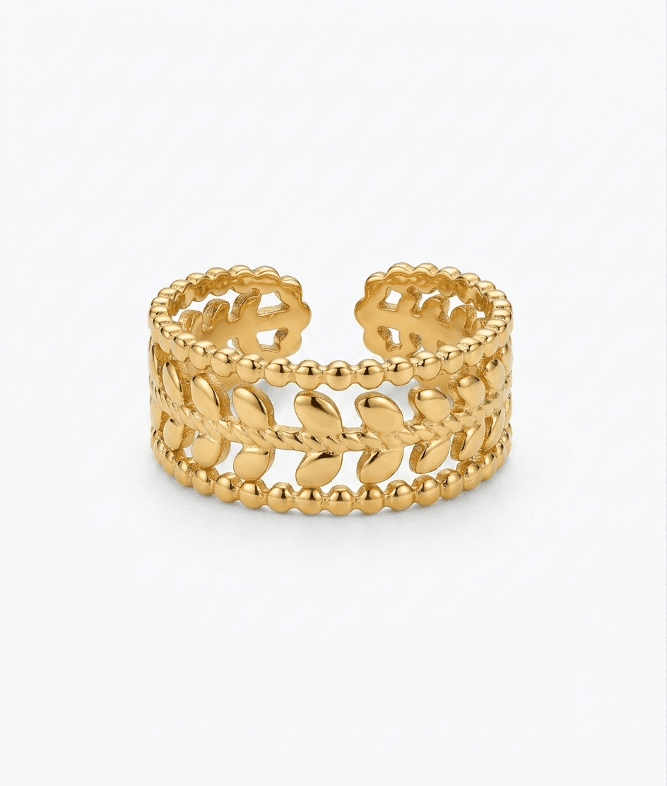 Leaf patterned Adjustable Ring 