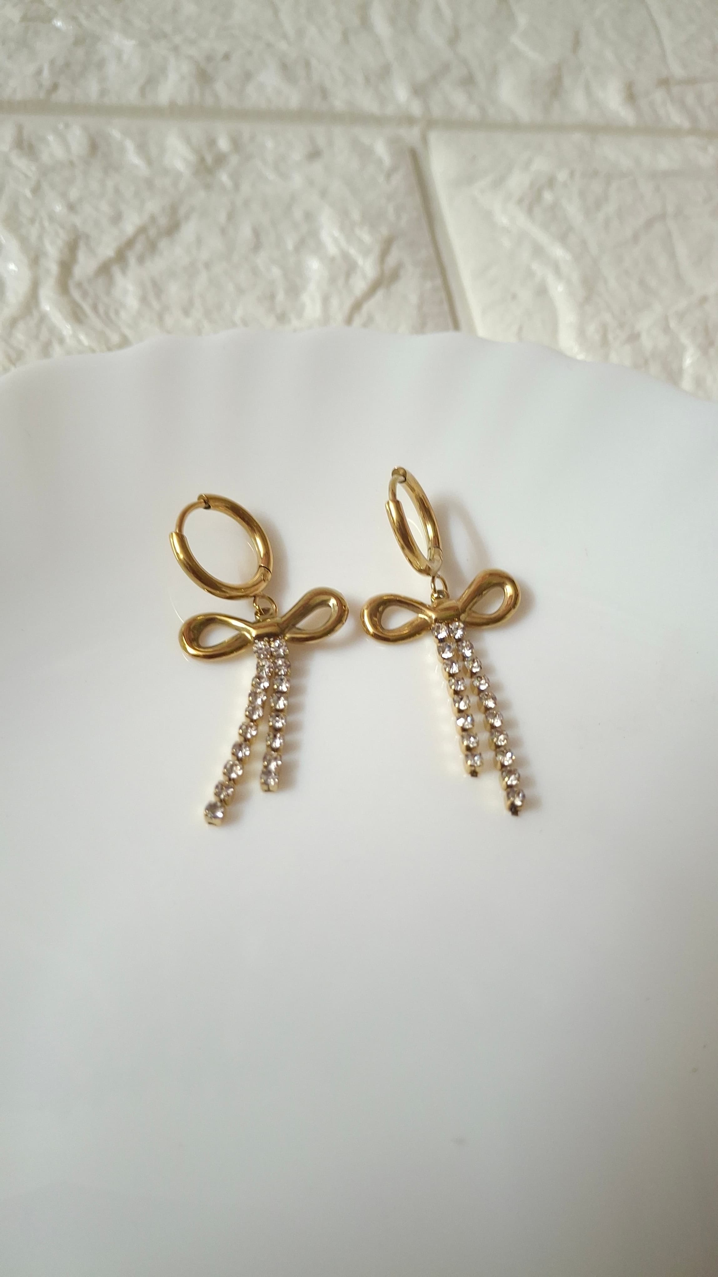 Bow Drop Crystal Earrings