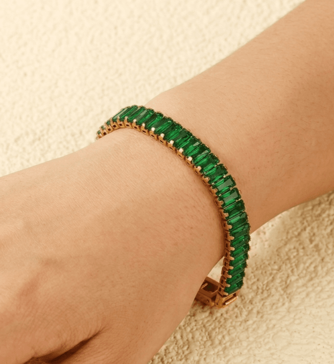 Green Rectangular Tennis Bracelet 