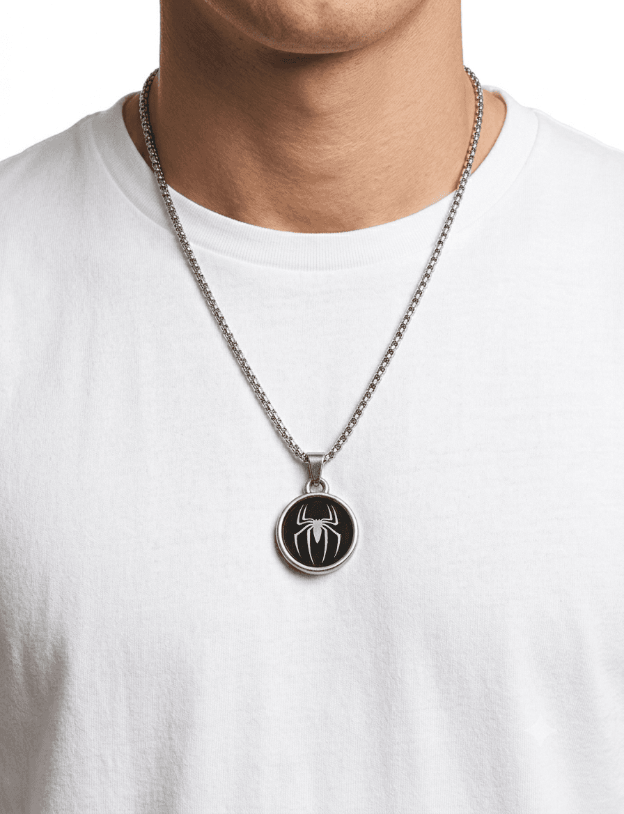 Men's Spider Black Pendant Necklace