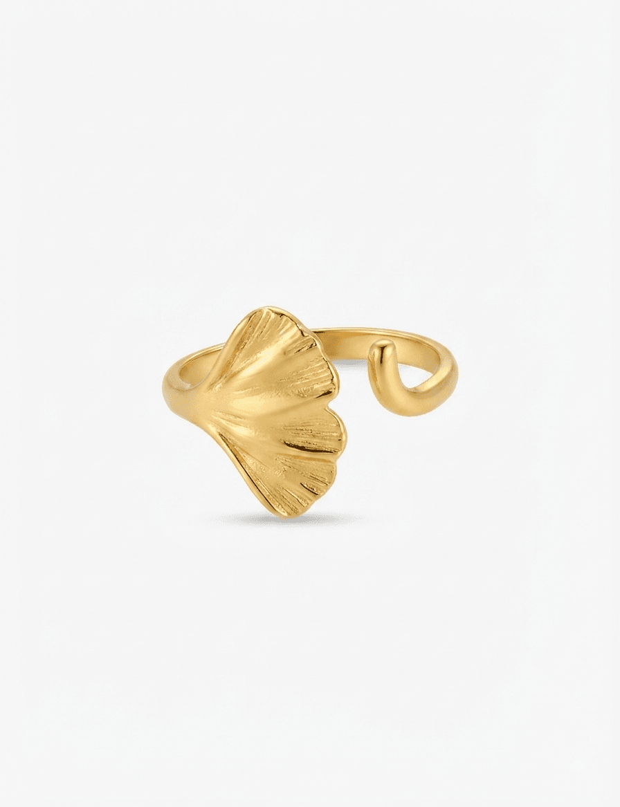 Golden Biloba Leaf Adjustable Ring