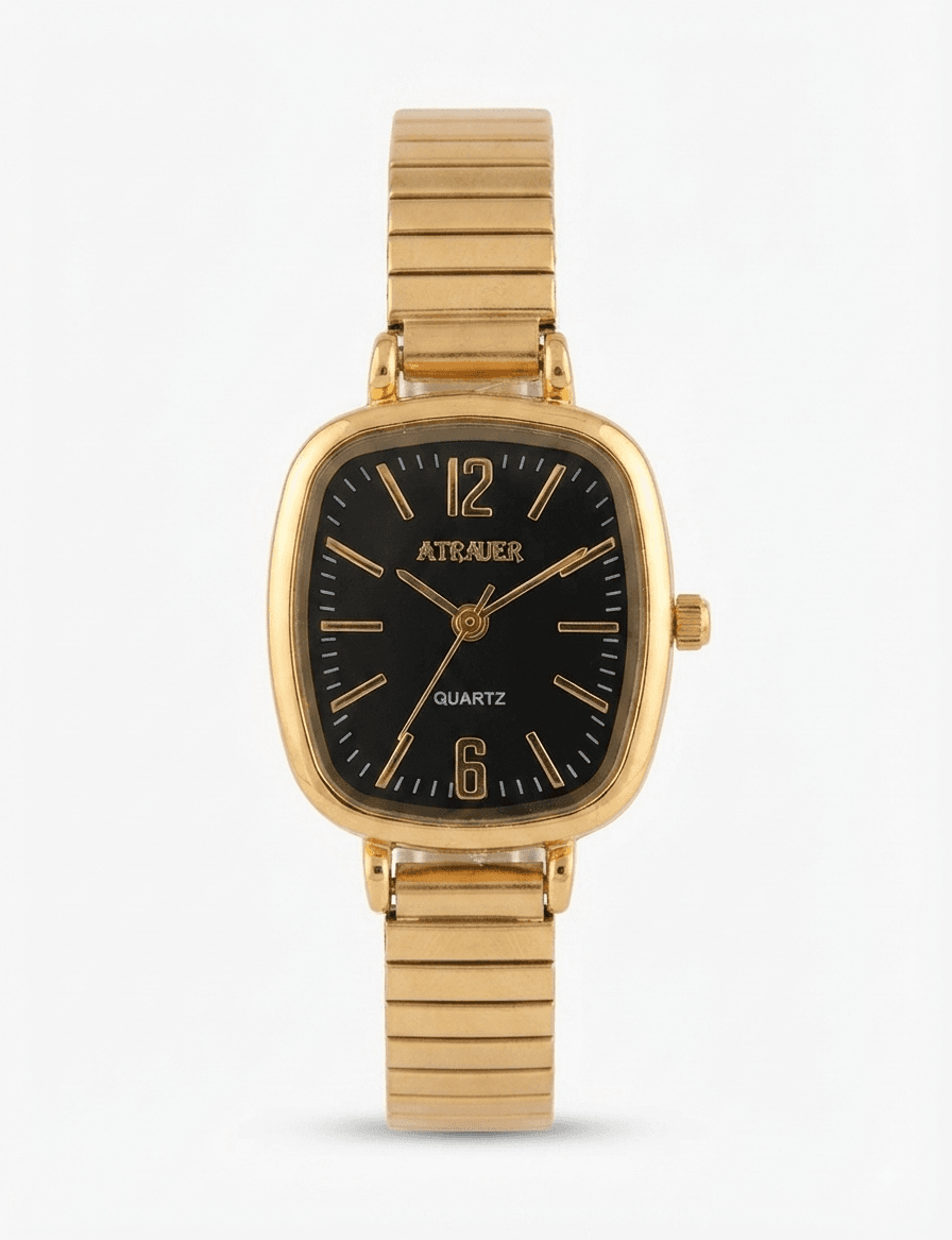 Vintage Black Cushion Gold Watch 