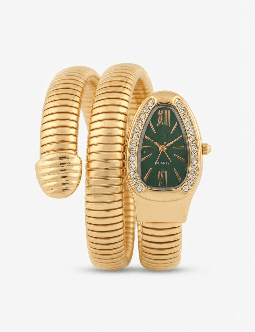 Snake Wrap Quartz Watch with Crystal-Studded Bezel
